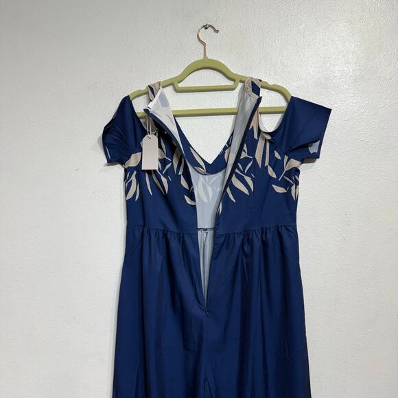 Made With Love Navy Floral Cold Shoulder Wide Leg Jumpsuit Sz M NWT - Picture 10 of 14